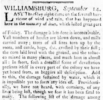 Sep 7, 1769 Williamsburg Hurricane