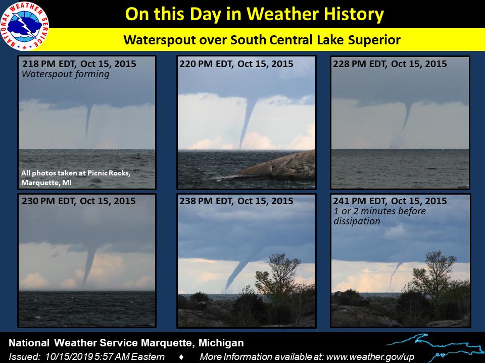 Oct 15, 2015 Waterspout near Marquette