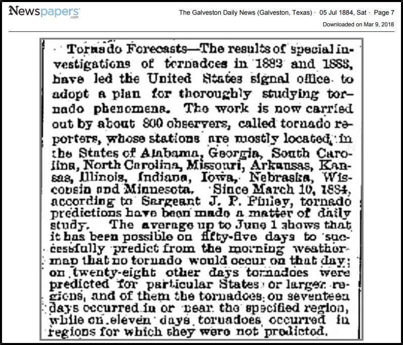 March 10, 1884 1st Tornado Prediction Newspaper